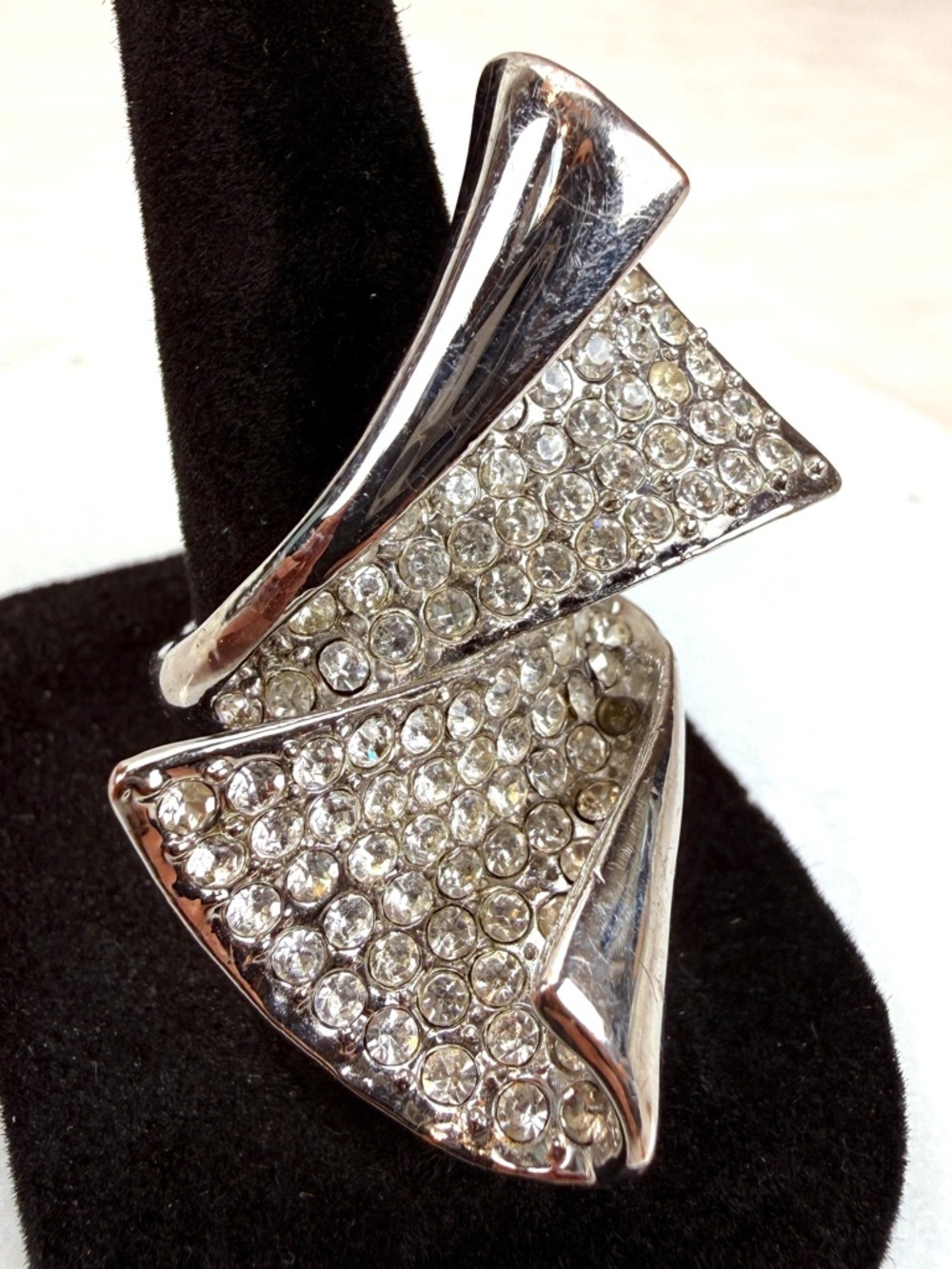 Vintage Silvertone Crystal size 6 statement Ring